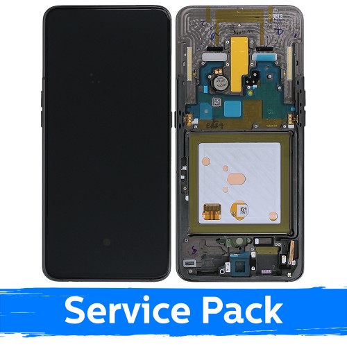 LCD Displejs Saderīgs ar Samsung A805 2019 A80 Melns Ar Frame (Service Pack)