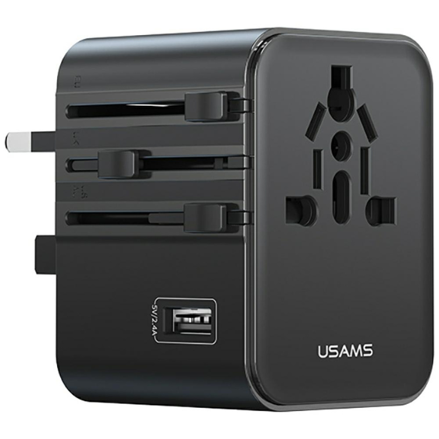 Tīkla lādētājs USAMS Travel Adapter CC308 USB-C + USB-A 17W 4in1 US/AU/EU/UK melns