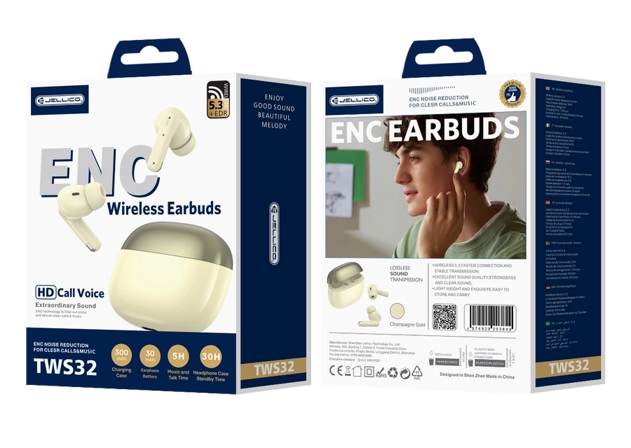 JELLICO bezvadu austiņas (ENC) TWS32 dzeltens