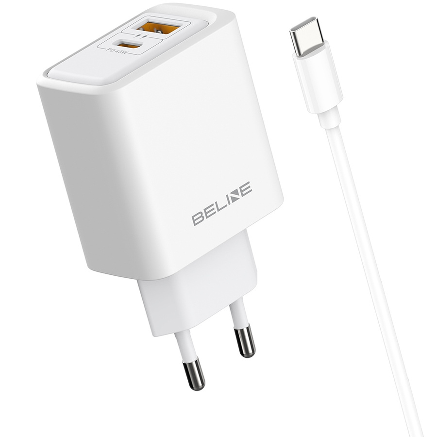 Tīkla lādētājs Beline 45W USB-A/USB-C + USB-C/USB-C kabelis BLN2CW45C balts