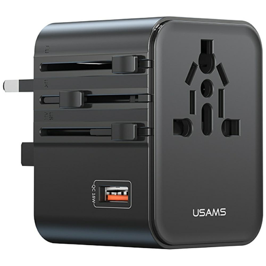 Tīkla lādētājs USAMS Travel Adapter CC309 2xUSB-C 25W 4w1 US/AU/EU/UK melns