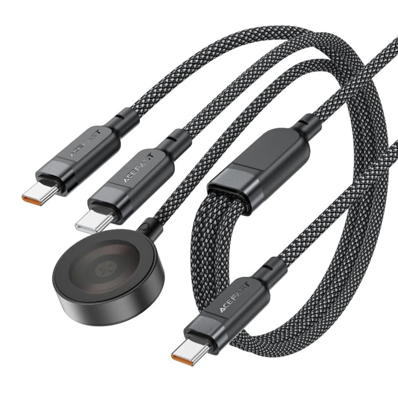 Acefast C6-11 USB-C 3in1 kabelis - 2x USB-C / Qi 480Mb/s 100W 1,2 m - melns