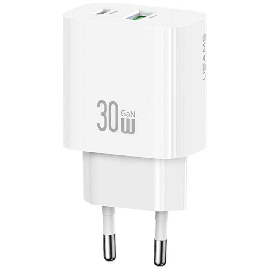Tīkla lādētājs USAMS CC316 T65 30W 1xUSB-C 1xUSB-A Fast Charging balts