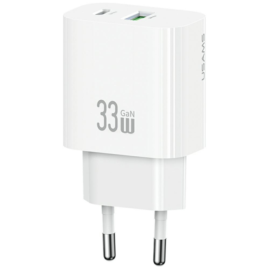 Tīkla lādētājs USAMS CC317 T65 33W 1xUSB-C 1xUSB-A Fast Charging balts