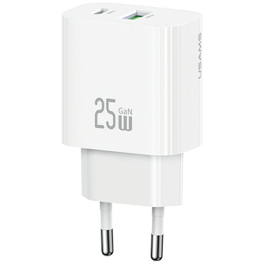 Tīkla lādētājs USAMS CC315 T65 25W 1xUSB-C 1xUSB-A Fast Charging balts