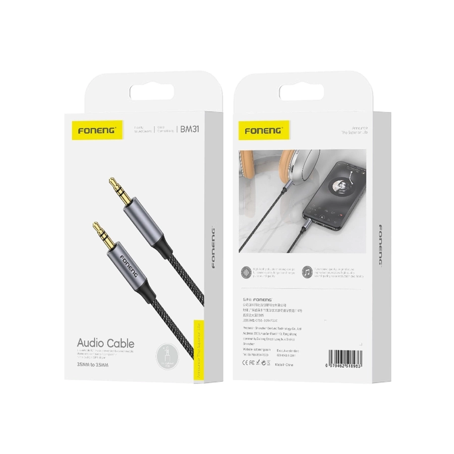 FONENG kabelis BM31 JACK 3.5MM - JACK 3.5MM 1M melns