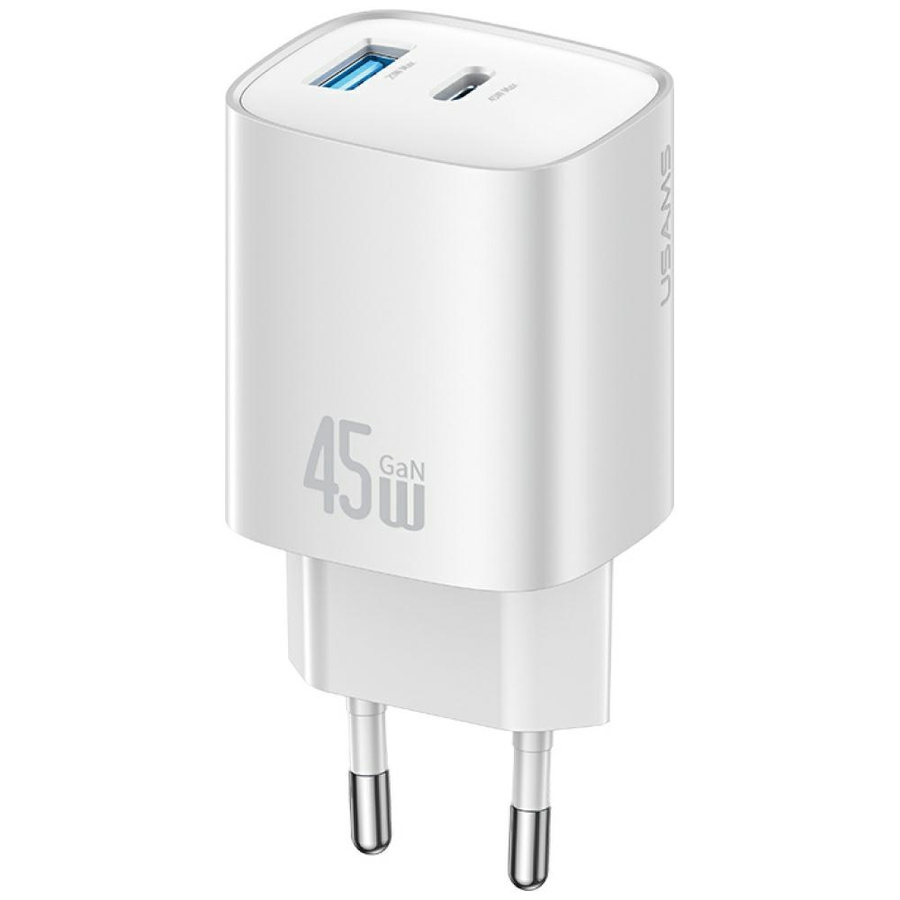 Tīkla lādētājs USAMS CC290 T66 45W GaN 1xUSB-A 1xUSB-C sudraba
