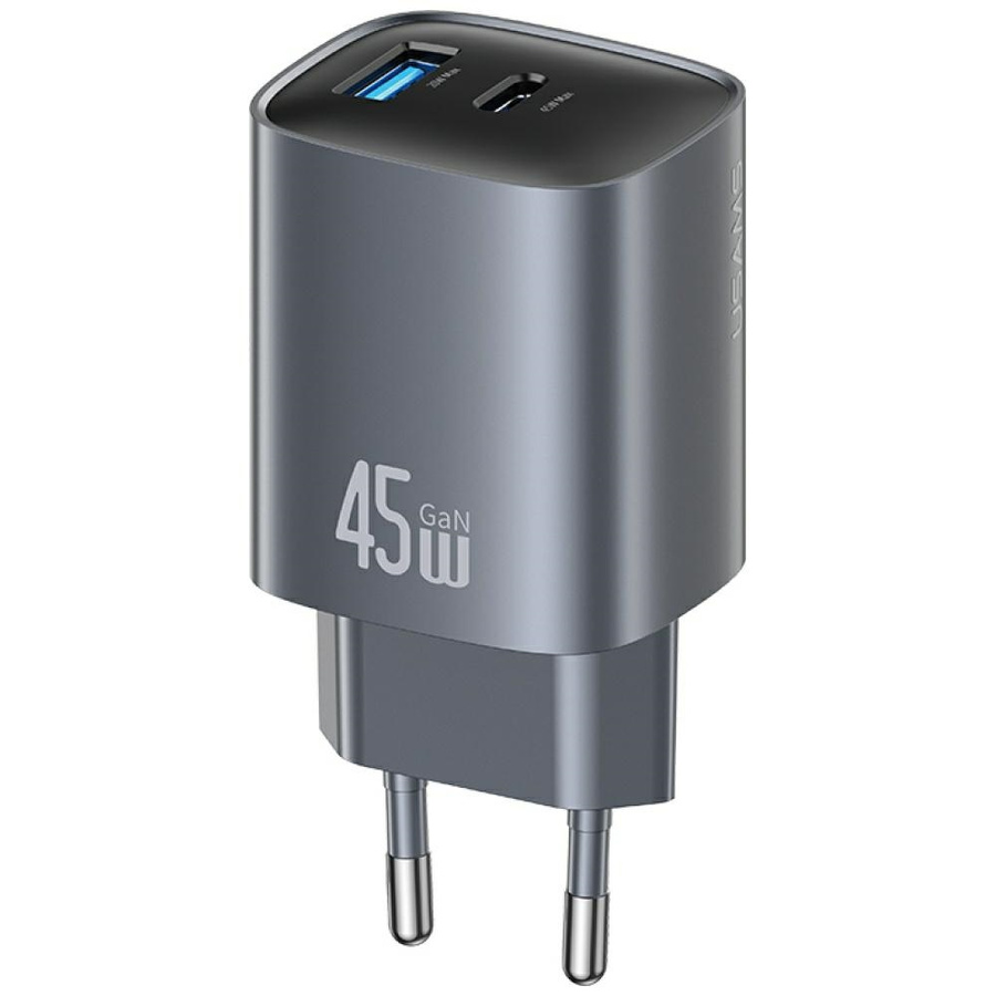 Tīkla lādētājs USAMS CC290 T66 45W GaN 1xUSB-A 1xUSB-C tumšs