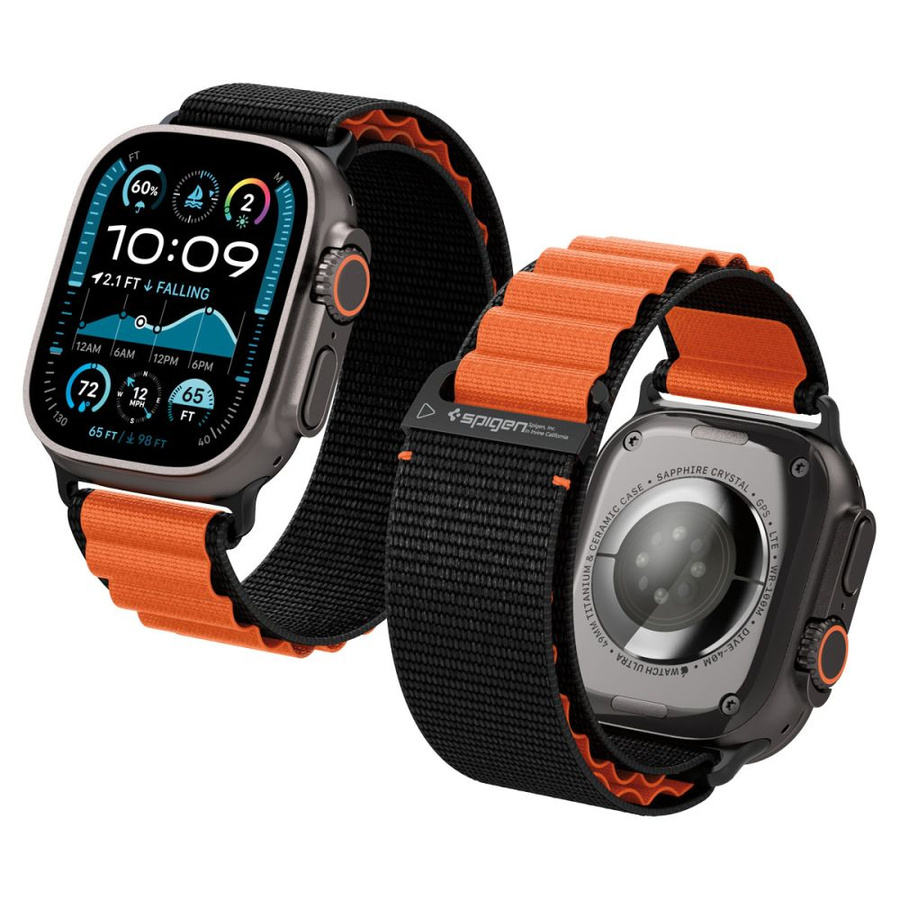 SPIGEN WBF1 siksniņa APPLE WATCH 6 / 7 / 8 / 9 / 10 / SE / ULTRA 1 / 2 (44 / 45 / 46 / 49 MM) melns/oranžs