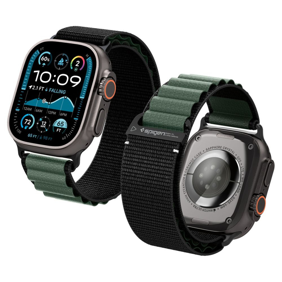 SPIGEN WBF1 siksniņa APPLE WATCH 6 / 7 / 8 / 9 / 10 / SE / ULTRA 1 / 2 (44 / 45 / 46 / 49 MM) melns/zaļš
