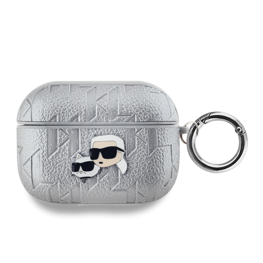Karl Lagerfeld PU Embossed Karl and Choupette Heads maciņš AirPods Pro sudrabs