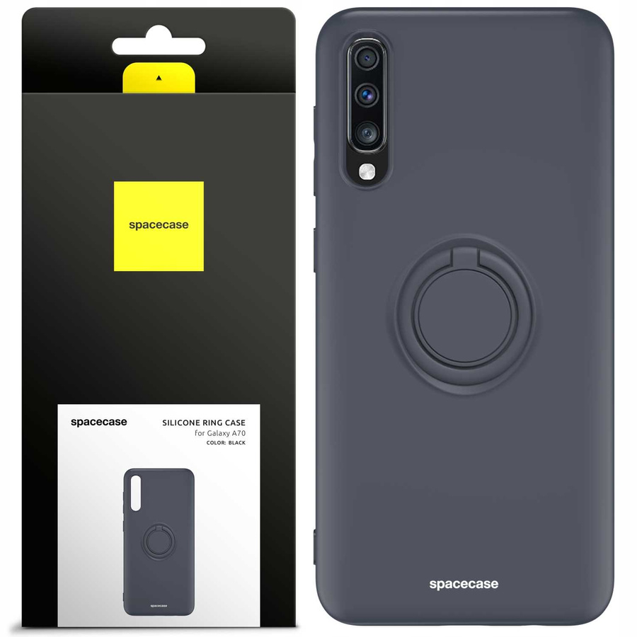 Spacecase Silikona maciņš ar gredzenu Galaxy A70 melns