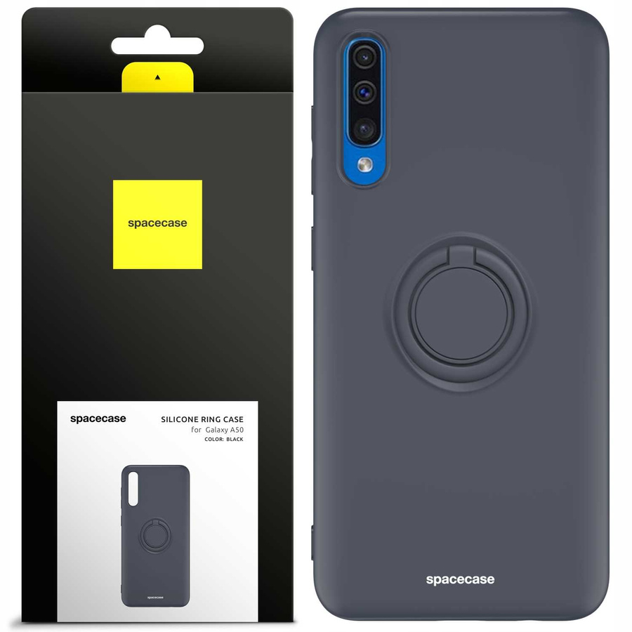 Spacecase Silikona maciņš ar gredzenu Galaxy A50 melns