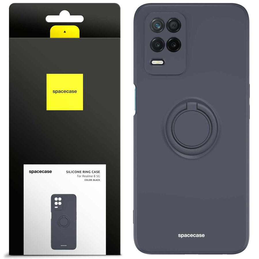 Spacecase Silikona maciņš ar gredzenu Realme 8 5G melns