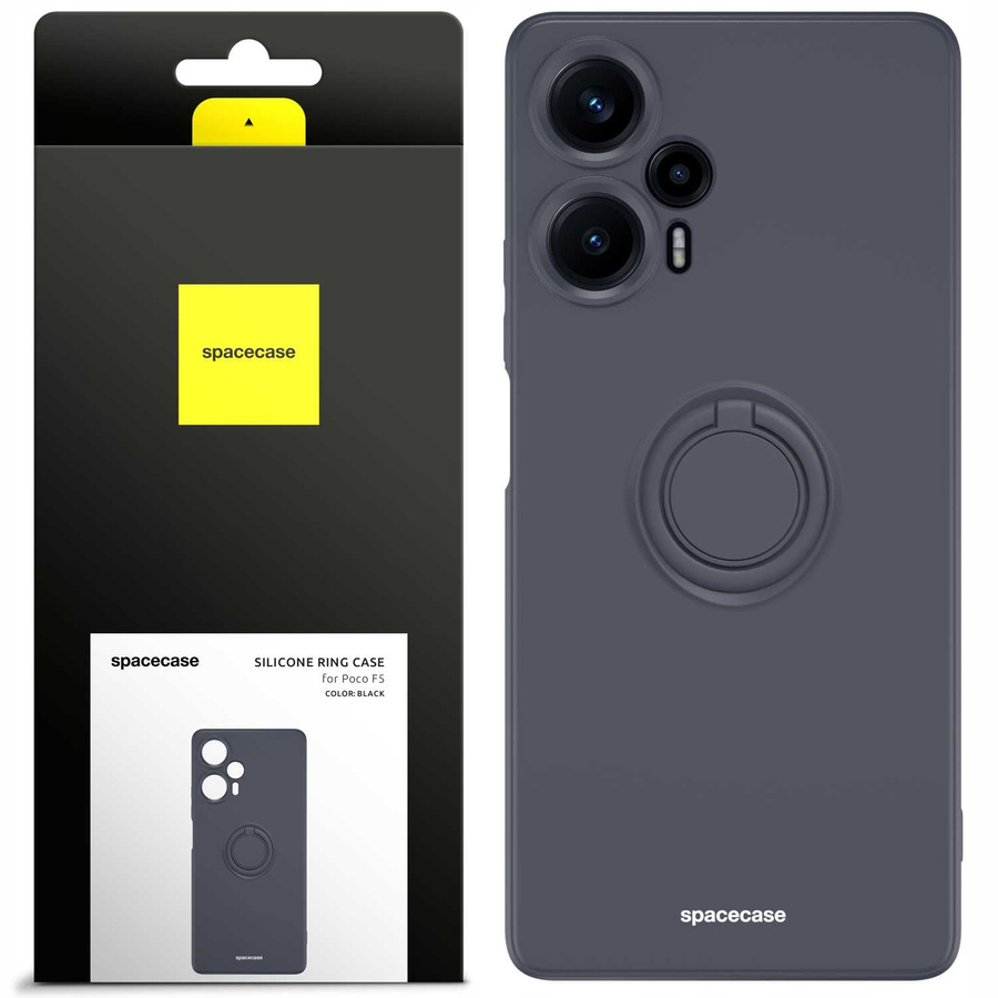Spacecase Silikona maciņš ar gredzenu Poco F5 melns