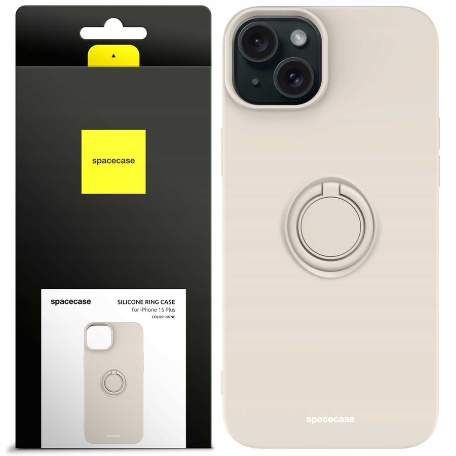 Spacecase Silikona maciņš ar gredzenu iPhone 15 Plus kaula krāsas