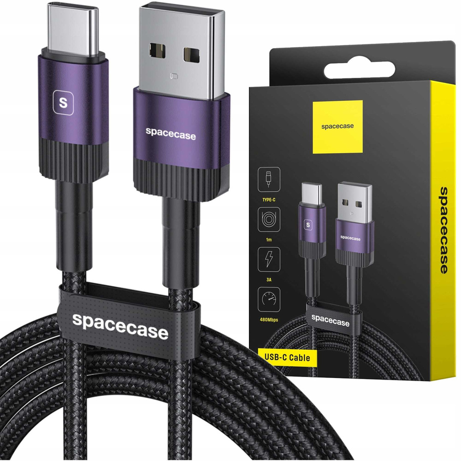 Spacecase USB-C kabelis 1M 3A violets