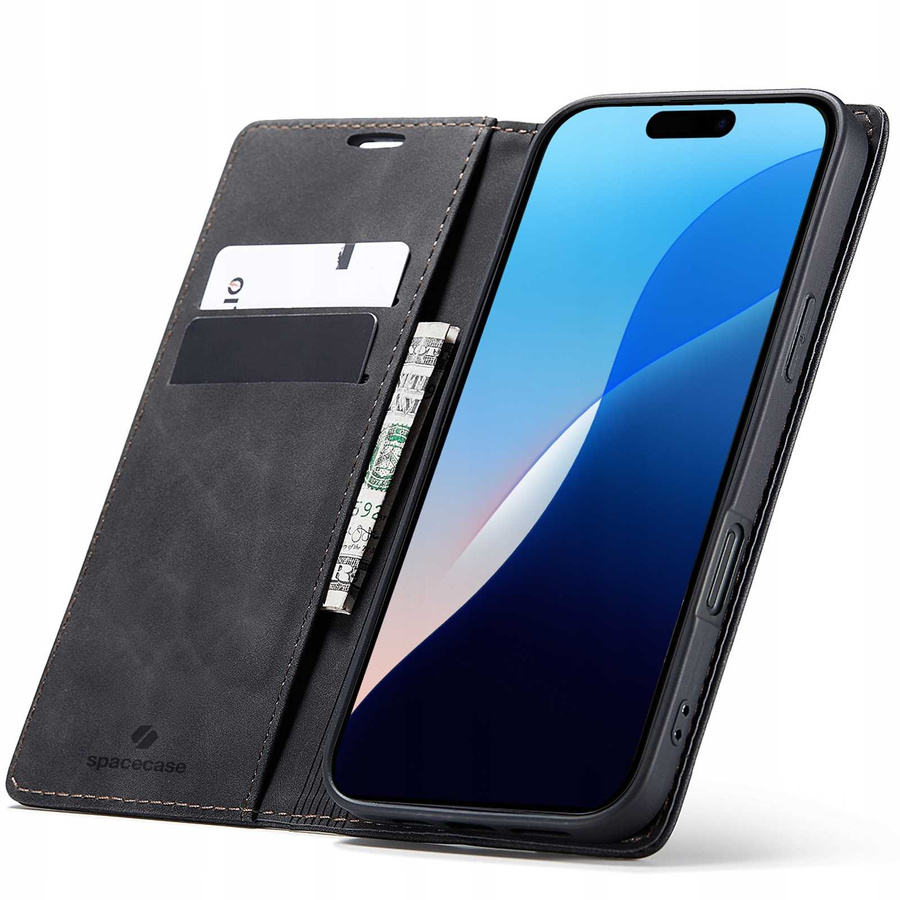 Spacecase Maciņš Wallet iPhone 16 Pro melns
