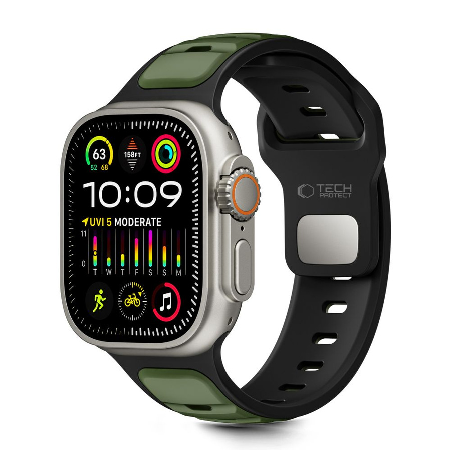 TECH-PROTECT ICONBAND LINE APPLE WATCH 8 / 9 / 10 / 11 / SE / ULTRA (44 / 45 / 46 / 49 MM) melns/zaļš