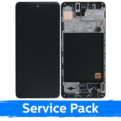 LCD Displejs Saderīgs ar Samsung A515 A51 Melns Ar Frame (Service Pack)