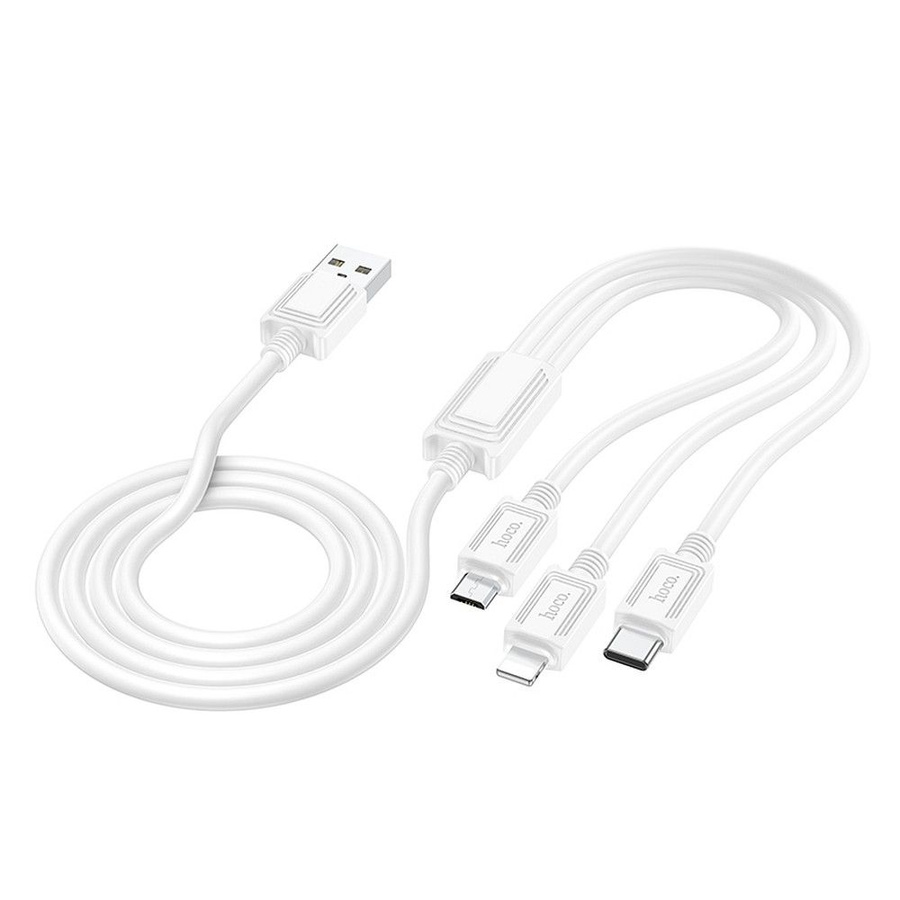Kabelis 3in1 USB A uz Lightning / Micro USB / USB C Hoco 2A 1 m X74 balts