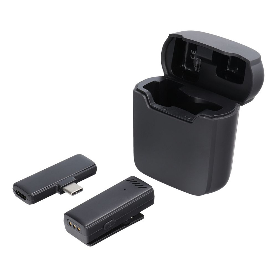 Bezvadu piespraudes mikrofons Typ C ar uzlādes maciņu S11 melns