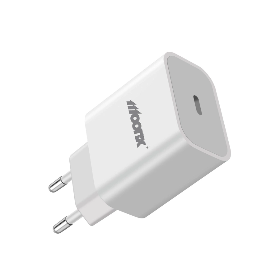 MOONX MC03 PD 20W 1xUSB-C Tīkla lādētājs + USB-C Kabelis - Lightning Balts