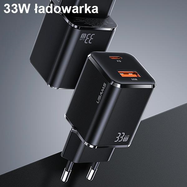 USAMS tīkla lādētājs 1xUSB-C+1xUSB T43 33W (tikai galviņa) PD3.0 +QC3.0 ātrā uzlāde balts CC144TC02 (US-CC144)