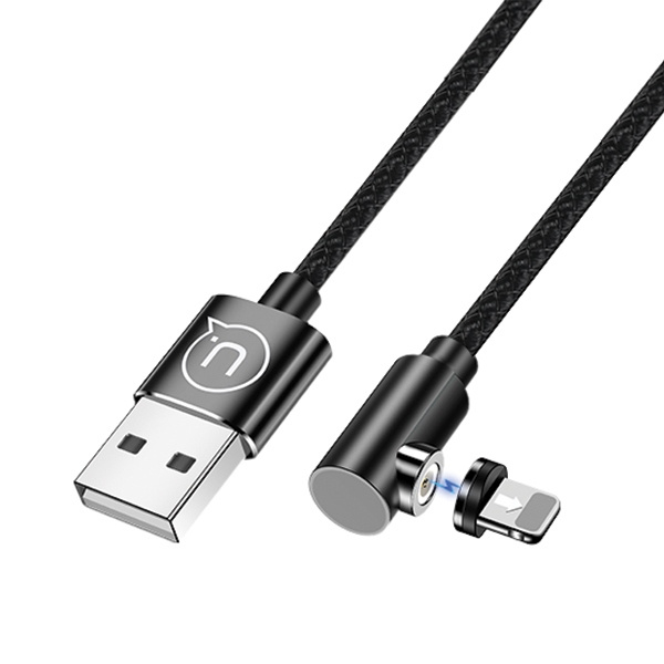 USAMS leņķveida magnētiskais kabelis USB-A/Lightning 1m U54 melns SJ444USB01 (US-SJ444)