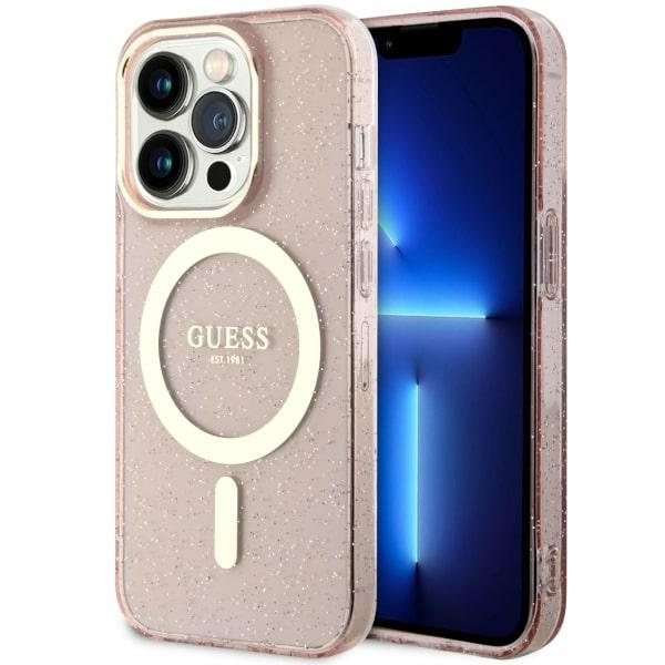 Guess GUHMP14LHCMCGP iPhone 14 Pro 6.1" rozā maciņš Glitter Gold MagSafe