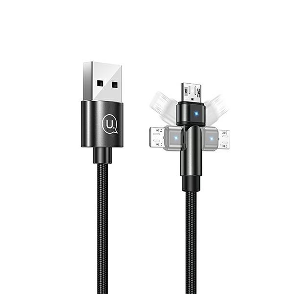 USAMS pīts grozāms kabelis U60 2A microUSB melns 1m SJ478USB01 (US-SJ478)