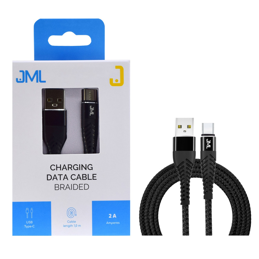 JML CD-110 USB C 2A 1m Melns USB kabelis