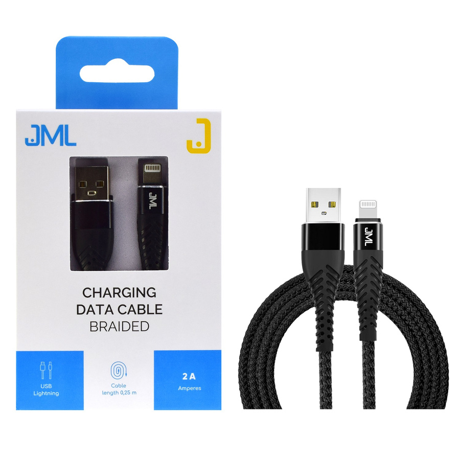 JML CD-111 Lightning 2A USB kabelis 1m Melns