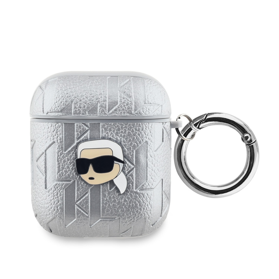 Karl Lagerfeld PU Embossed Karl Head Maciņš AirPods 1/2 sudraba