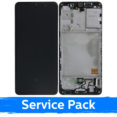 LCD Displejs Saderīgs ar Samsung A415 A41 Melns Ar Frame (Service Pack)