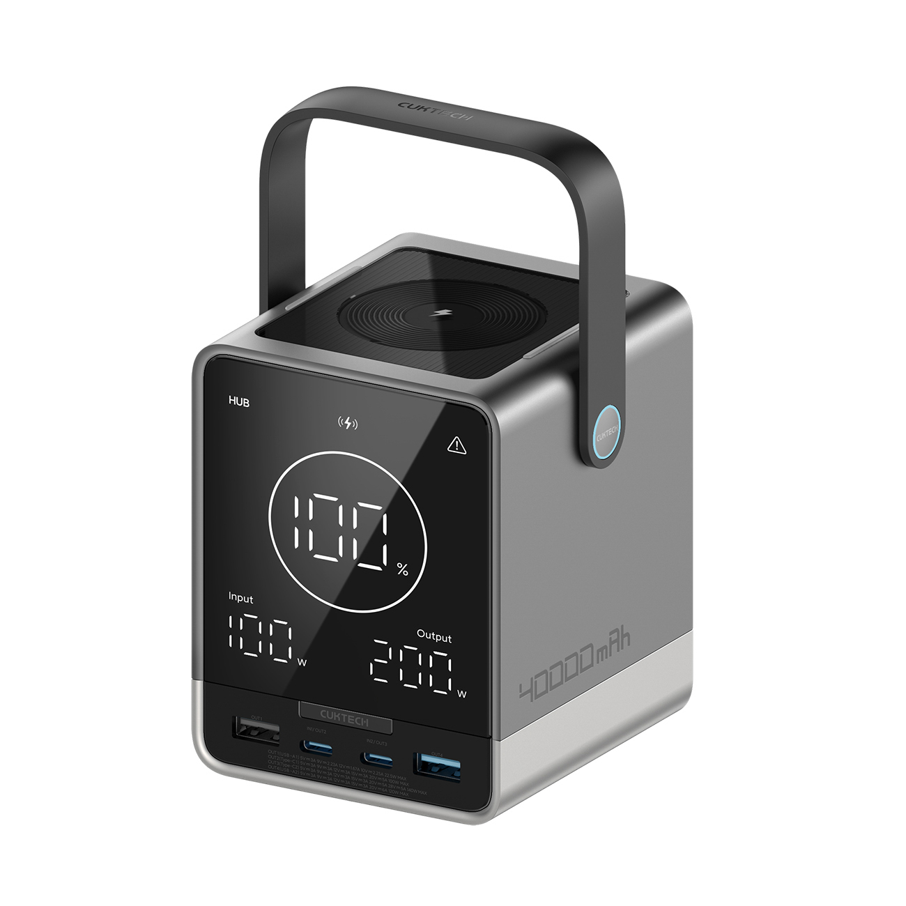 Cuktech Powerbank 300W 40000mAh ar bezvadu uzlādi 2x USB-C + 2x USB-A - melns