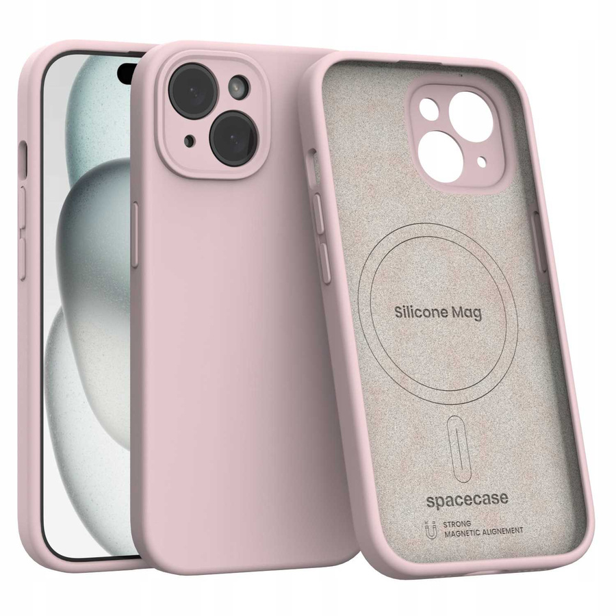 Spacecase Maciņš Silicone Mag iPhone 15 gaiši rozā