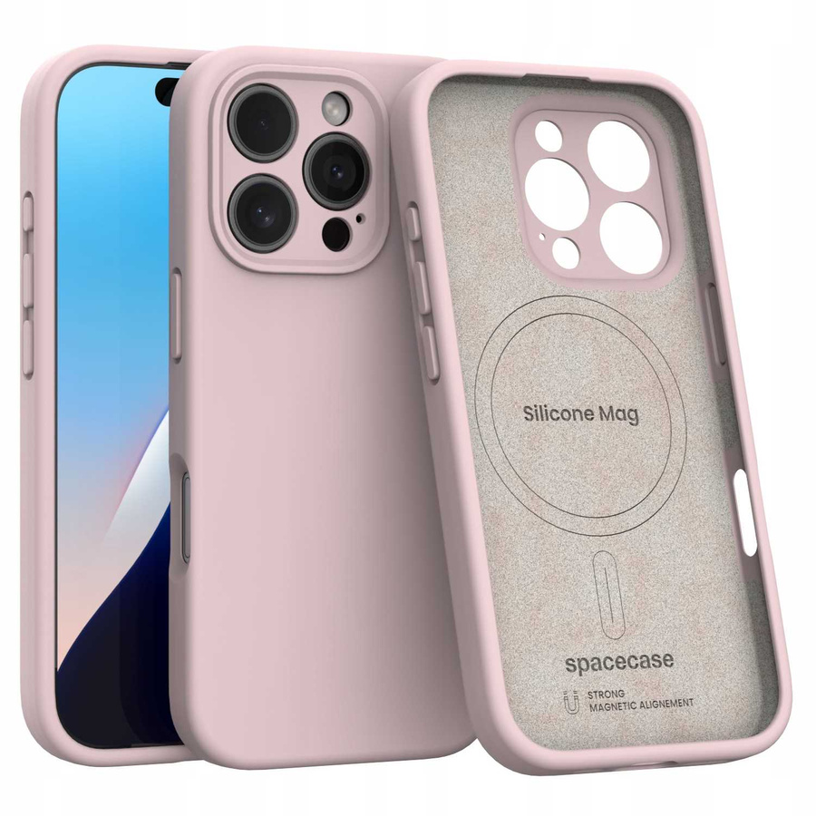 Spacecase Maciņš Silicone Mag iPhone 16 Pro gaiši rozā