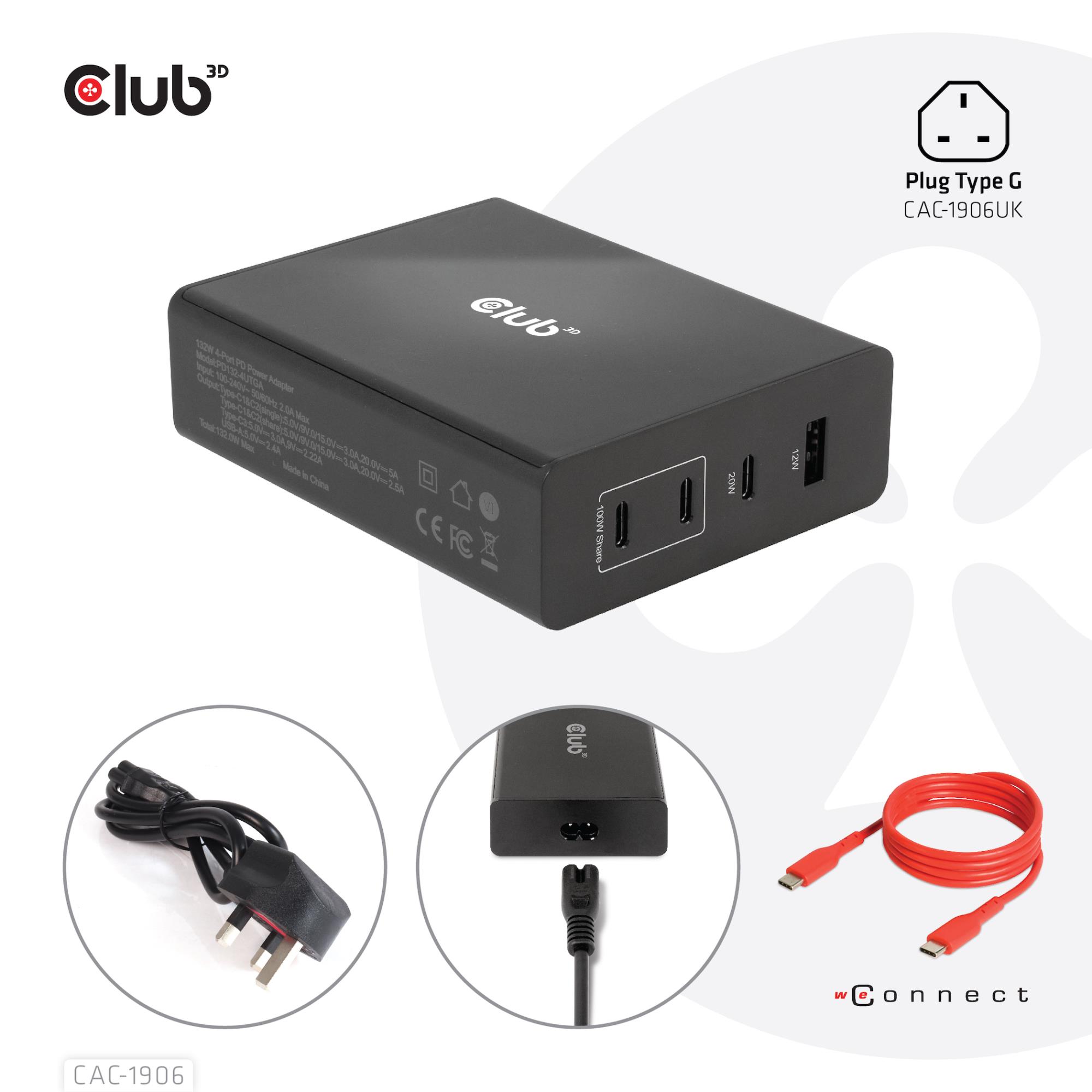 Ceļojuma USB-C lādētājs 132W GaN CAC-1906 Club3D