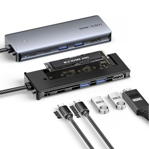 Adapteris Essager "6 in 1" pelēks (In: Type-C)