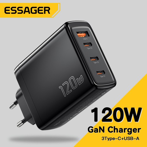 Lādētājs Essager "GaN Extreme" Melns 120W (3xPD / QC3.0)