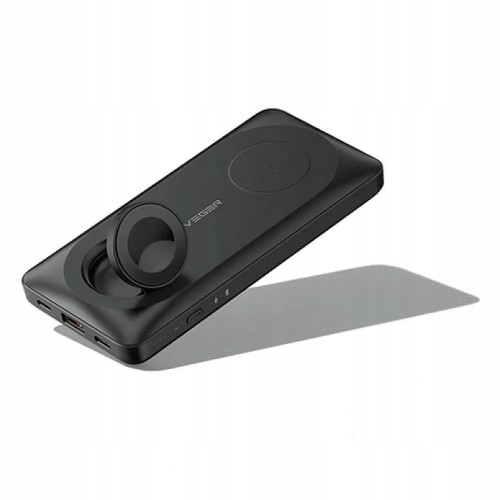 Power Bank Veger "W1156" melns 10000mAh (bezvadu uzlāde 15W / PD 22.5W / QC3.0)