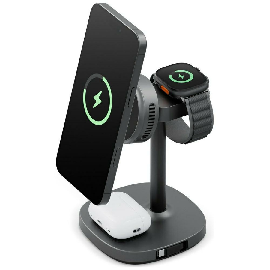 Uzlādes stacija Energea MagArctic Stand 4w1 Qi2 ar dzesēšanu un kabeli grafīta