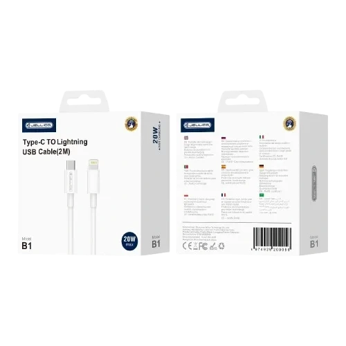 JELLICO kabelis B1 USB-C - Lightning PD 20W 2M balts