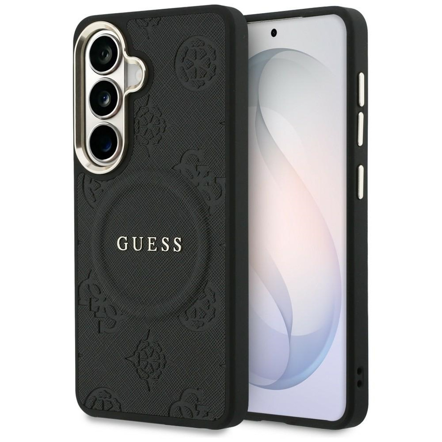 Guess maciņš Saffiano Peony Embossed Ring MagSafe priekš Samsung Galaxy S26 melns