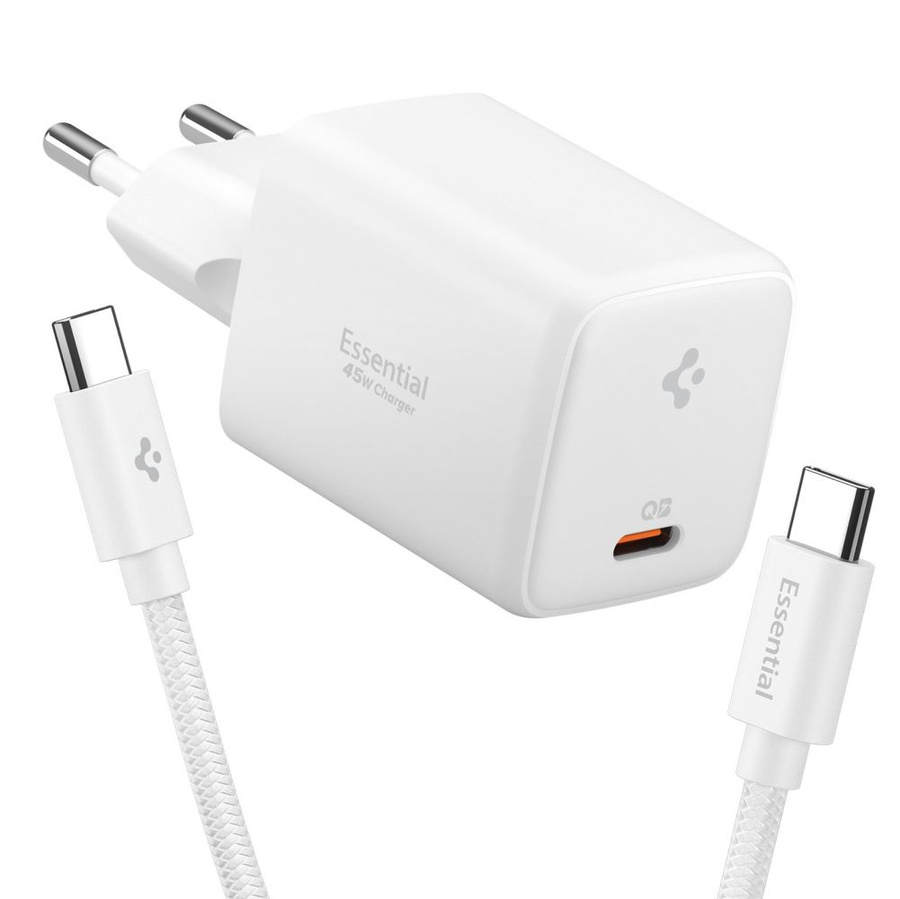 SPIGEN EE451EU ESSENTIAL 1-PORT NETWORK CHARGER 45W + TYPE-C CABLE balts