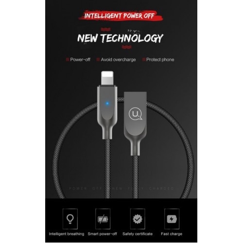 USB Kabelis USAMS "SJ154" Melns "Lightning" 120cm (LED indicator)