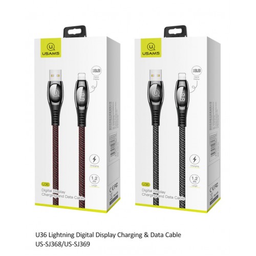USB Kabelis USAMS "SJ368 - U36" Melns "Lightning" 120cm (Digital Charging Displejs )