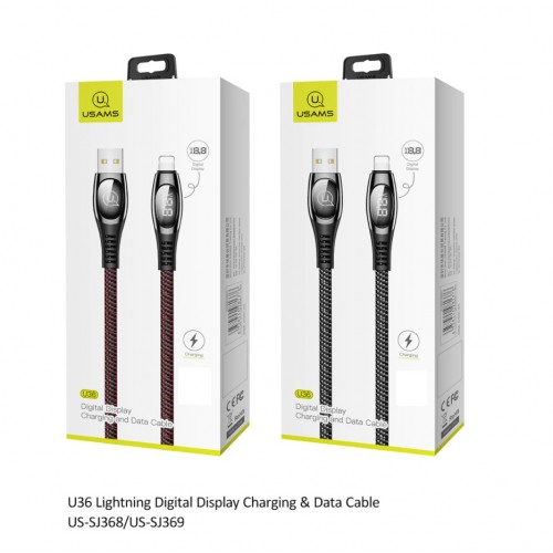 USB Kabelis USAMS "SJ369 - U36" Melns "Lightning" 200cm (Digital Charging Displejs )