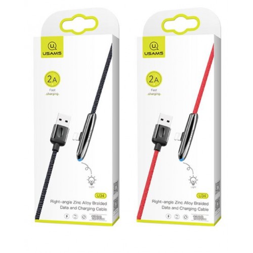 USB Kabelis USAMS "SJ362 - U34" Sarkans "Lightning" 120cm (90' corner / LED indicator)